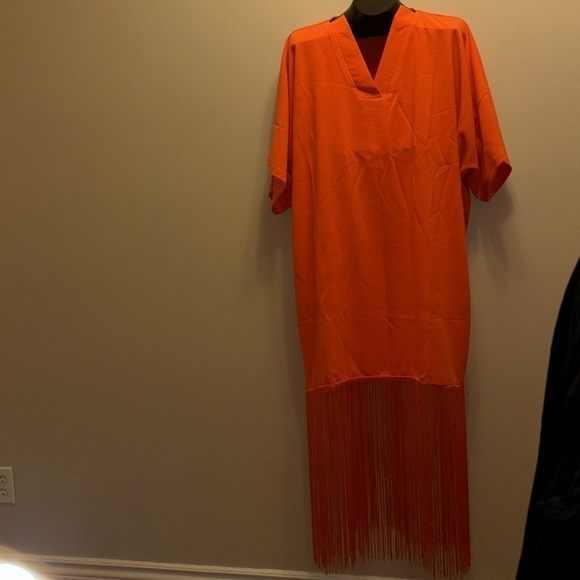 ZIXLUXE Fashion Loose Fitting half Fringe Kaftan | Coverup | maxi  V Neck dress - Picture 9 of 14